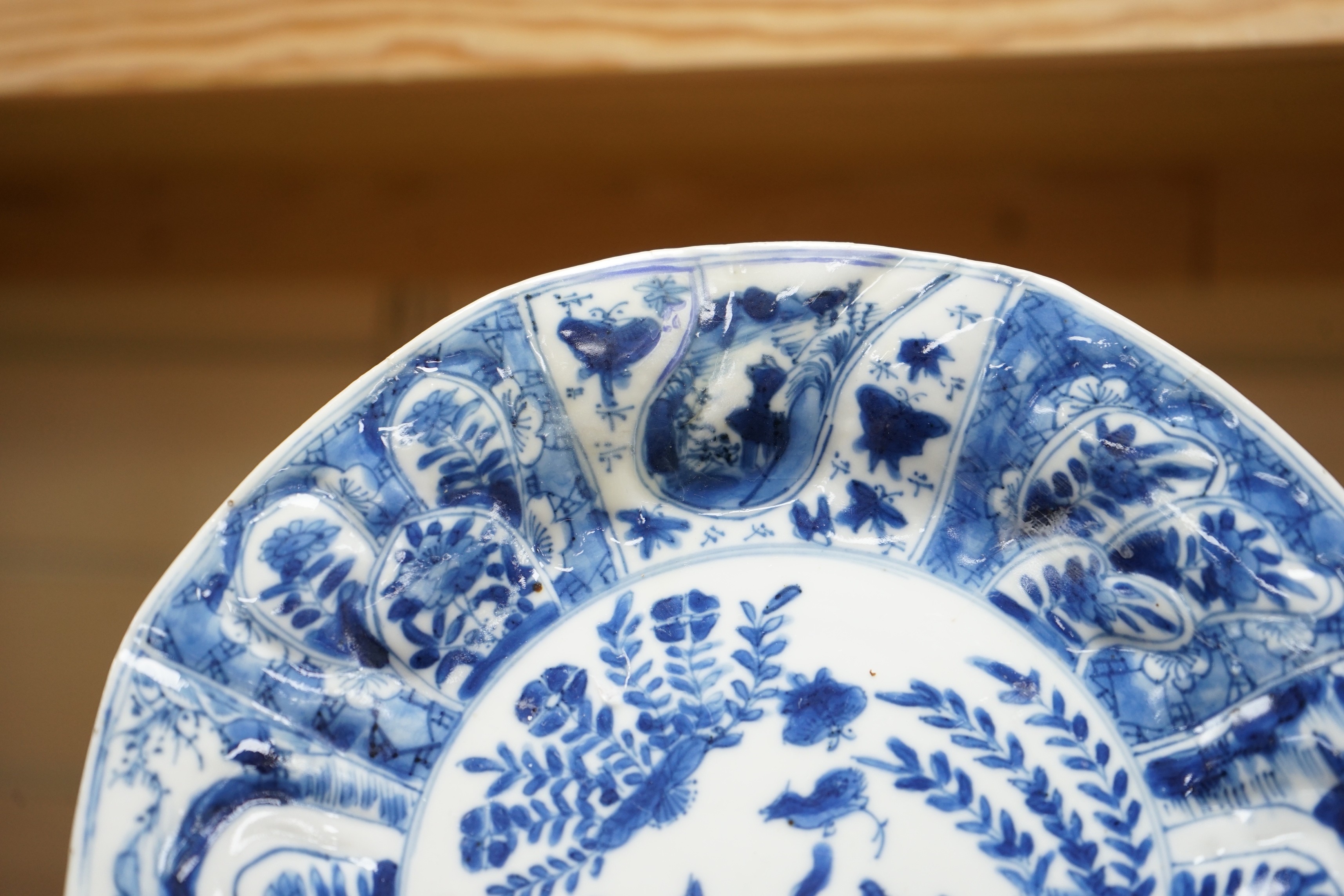 Eight Chinese blue and white octagonal plates, Kangxi period, 20.3 cm wide